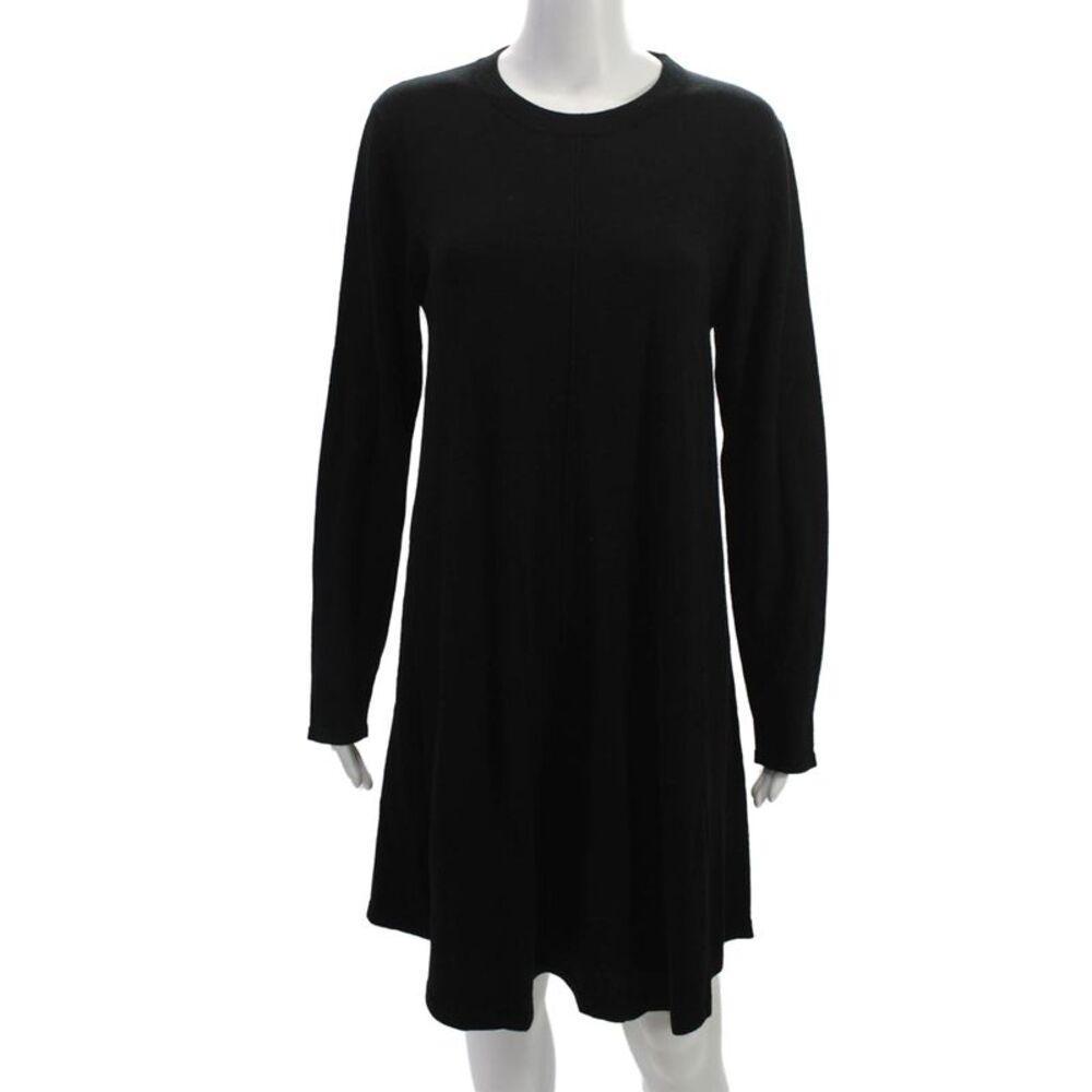 Repeat Women Sweater Dress Black 100% Merino Wool Crew Neck Long Sleeve Size M